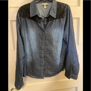 Long sleeve Button down Dark Blue jean color with black lace detail with spikes!